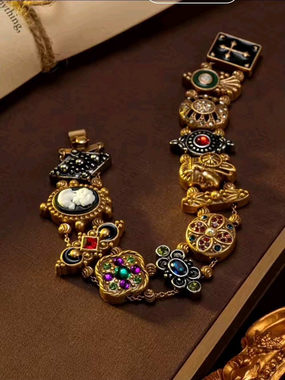Gold Multi-Gem Statement Bracelet with Colorful Accents - Picture 1 of 4